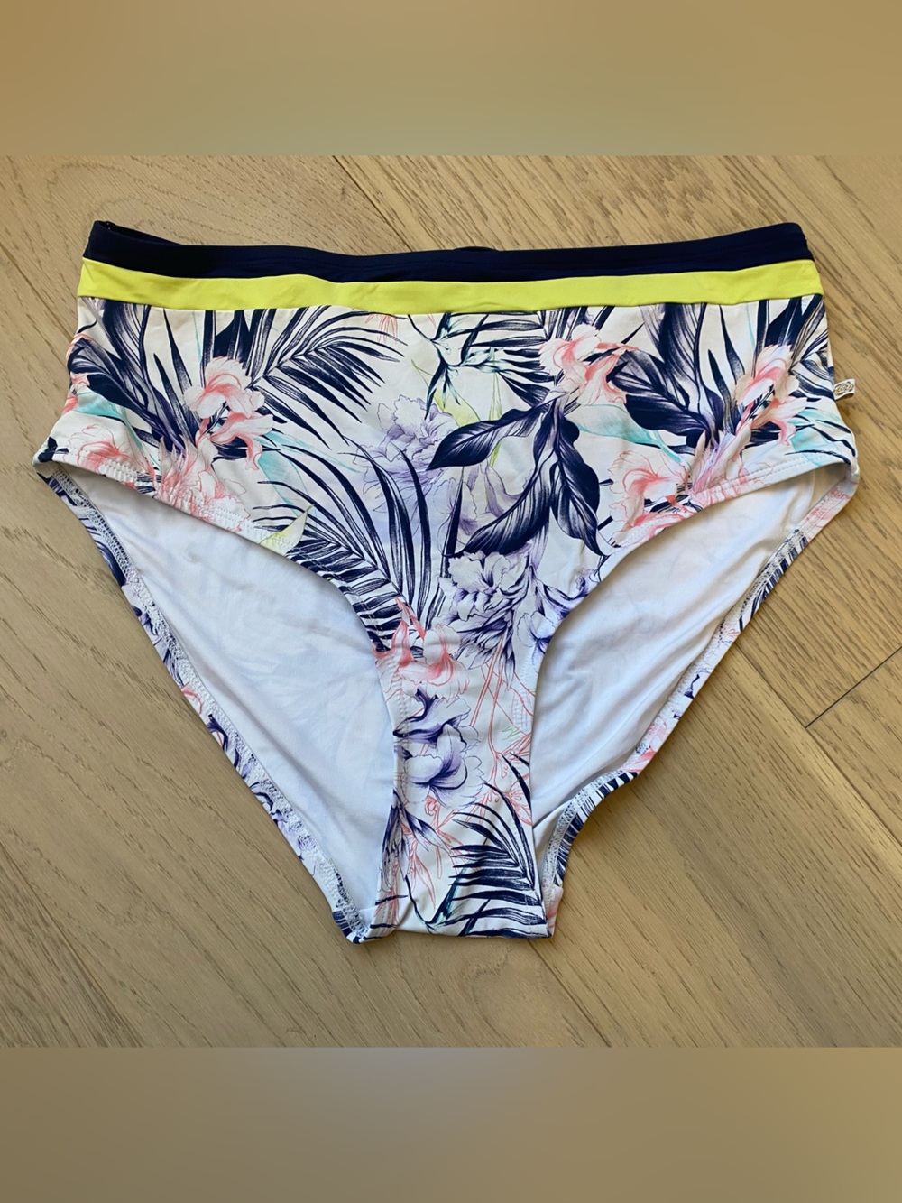 Floral High-Waist Bikini Bottom with Contrast Bands